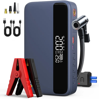 Car Jump Starter With Air Compressor LCD Screen 21800mAh Portable Booster Charger ,6000A Powerful Car Battery Starting Device,Car Battery ChargerFor12V(ALL Gas/10L Diesel) Start The Car Quickly, USB Input/output, LED Emergenc