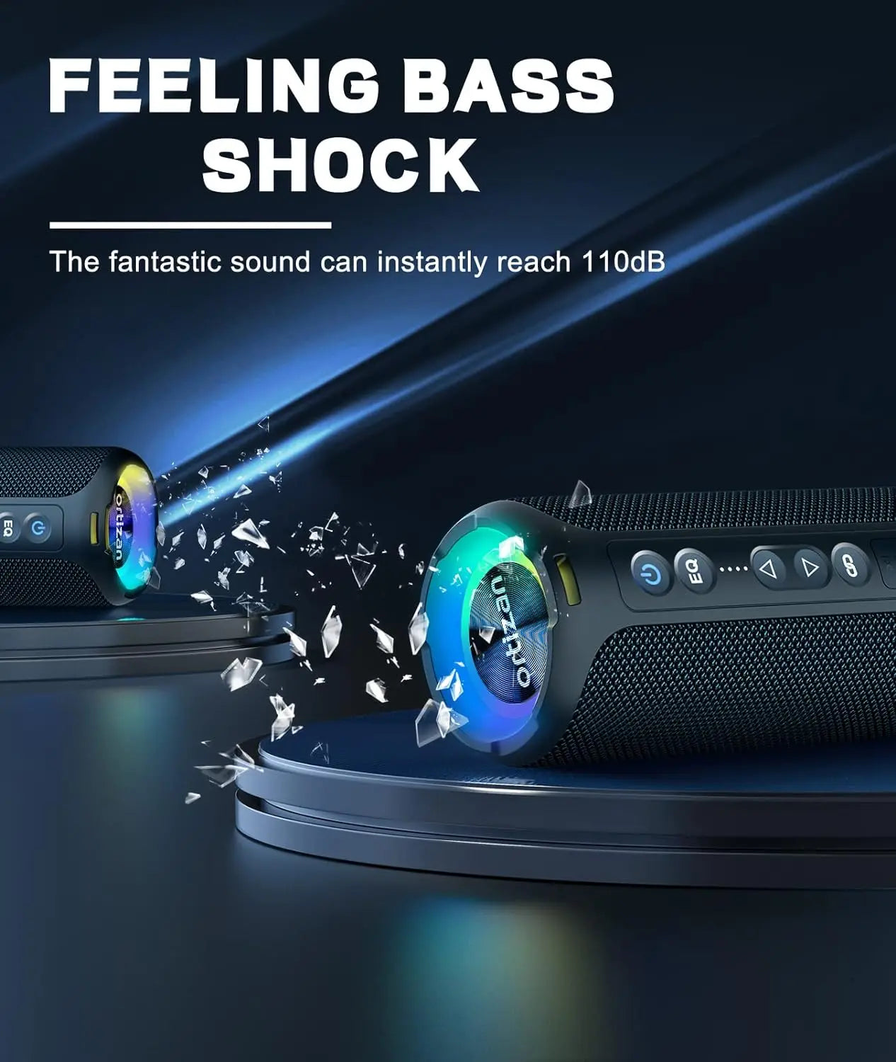 Ortizan Wireless Bluetooth Speaker with 40W HD Sound and Bass, IPX7 Waterproof,30H Playtime, Bluetooth 5.3, Handsfree, TF/AUX in