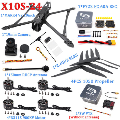 Mark4 V2 10inch Frame Kit F7 Flight Control 60A ESC Stack R3115 900KV Brushless Motor 1050 Propeller ELRS for FPV Camera Drone