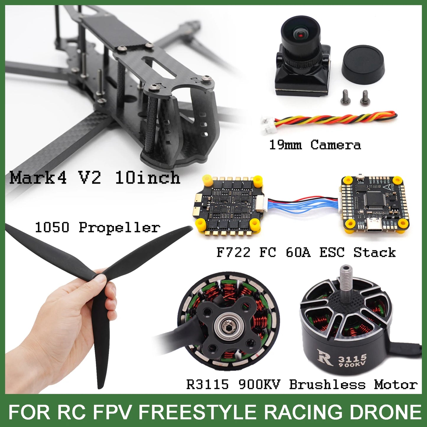 Mark4 V2 10inch Frame Kit F7 Flight Control 60A ESC Stack R3115 900KV Brushless Motor 1050 Propeller ELRS for FPV Camera Drone