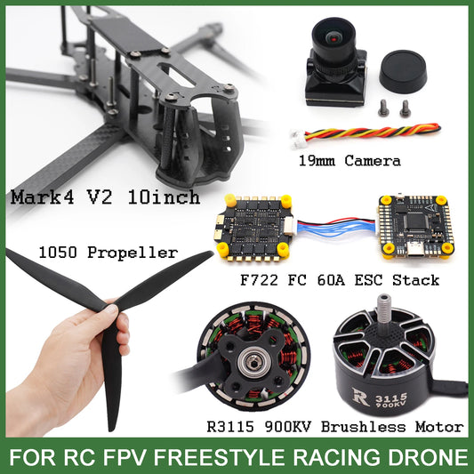 Mark4 V2 10inch Frame Kit F7 Flight Control 60A ESC Stack R3115 900KV Brushless Motor 1050 Propeller ELRS for FPV Camera Drone