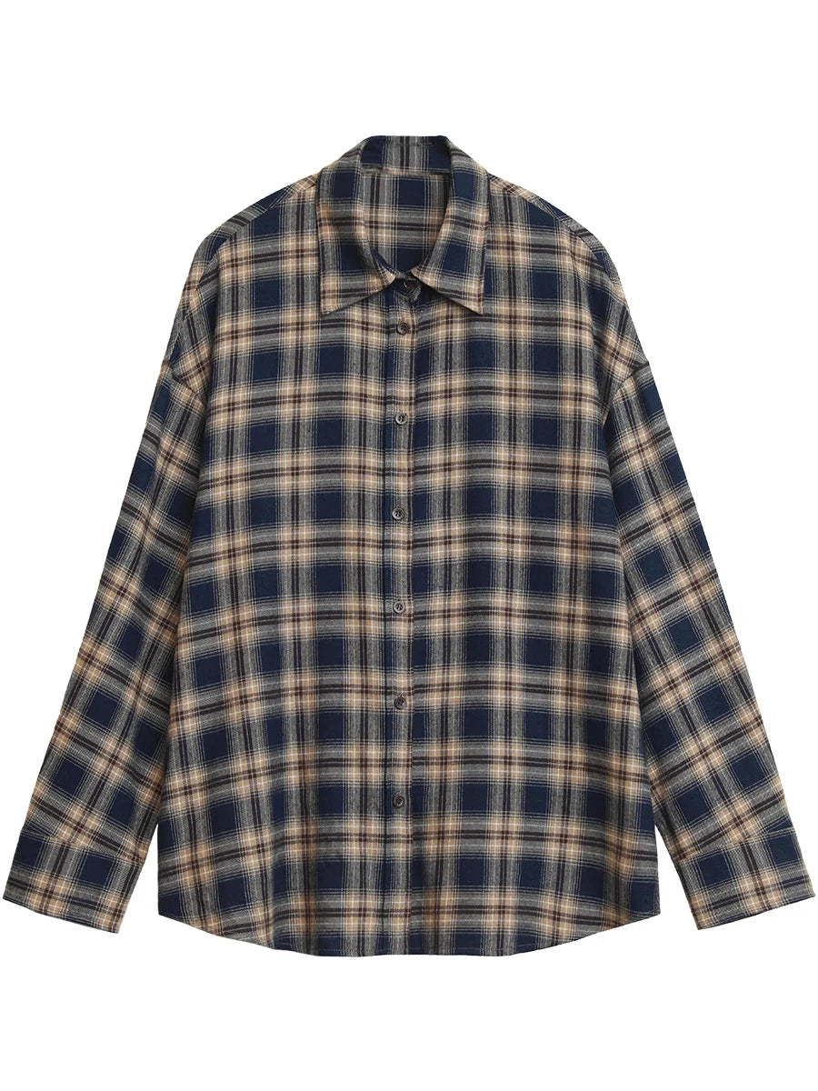 CHIC VEN Women Shirts Loose Casual New Sanding Plaid Shirt Long Sleeve Medium Long Length Blouses Female Tops Spring Autumn 2025