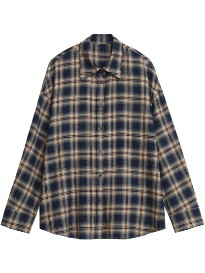 CHIC VEN Women Shirts Loose Casual New Sanding Plaid Shirt Long Sleeve Medium Long Length Blouses Female Tops Spring Autumn 2025