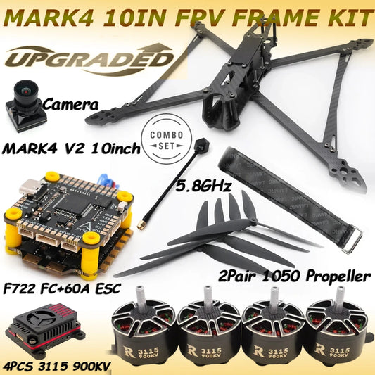 MARK4 V2 10inch F722 Flight Control 60A 4INI ESC 3115 Motor Camera VTX Receiver Antenna for FPV RC Racing Drone Quadcopter Parts