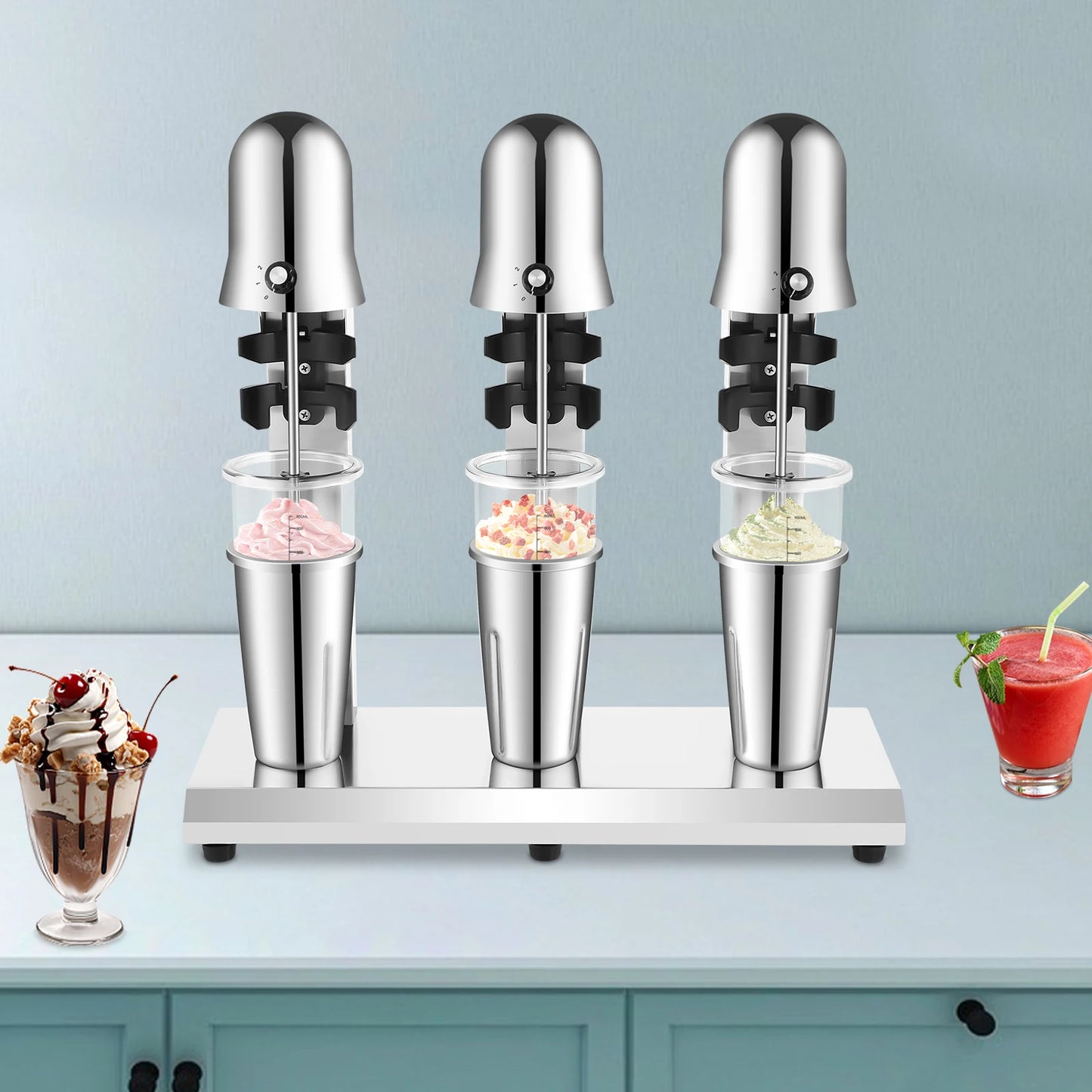 Triple Head Milkshake Maker, 18000 RPM, 3 X 180W Tabletop Blender with PC Cups for Commercial Use, 110V