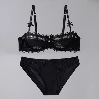 New Arrival Sweet Spicy Lace Lingerie Set Ultra Thin Half Cup Push Up Bra Soft Underwire Anti Sag Comfortable Women Wear