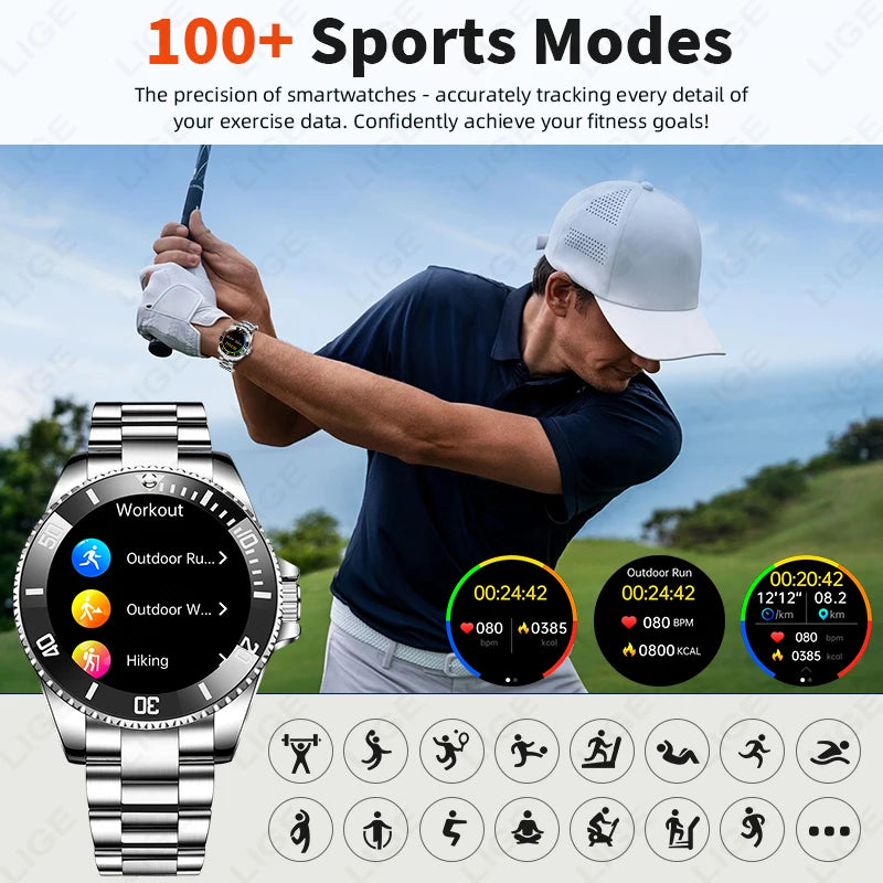 Sports Monitor Men's Watches 1.27" HD Screen Bluetooth Call IP68 Waterproof Men Smartwatch