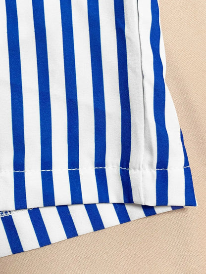 HLJ Spring Summer Ladies Shorts Outfits Stripes Crop Shirt Top + Shorts Two Piece Set Casual Matching Women 2 Piece Clothing Set