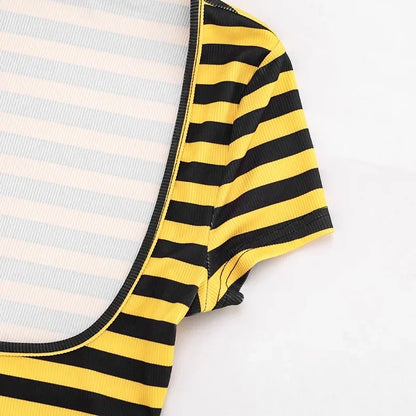 Women Striped Print 3 Piece Short Sets Summer Sexy Halter Lace-up Bra Short Sleeve Crop Top Shorts Matching Sets Beach Vacation