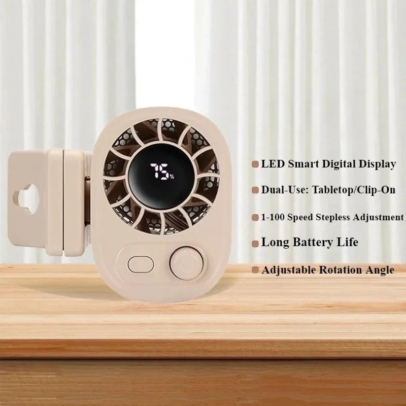 Car Clip Fan 360° Rotatable 100 Speed Wind 12V USB Rechargeable Electric Fan Low Noise Mini Fan Clamp Anywhere