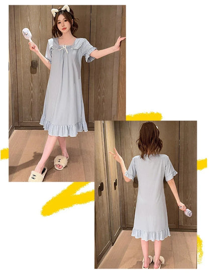 Hot Summer Plus Size Sexy Lace V-neck Short Sleeve Cotton Nightgowns for Women Cute Sleepwear Night Dress Nightdress Home Nighty