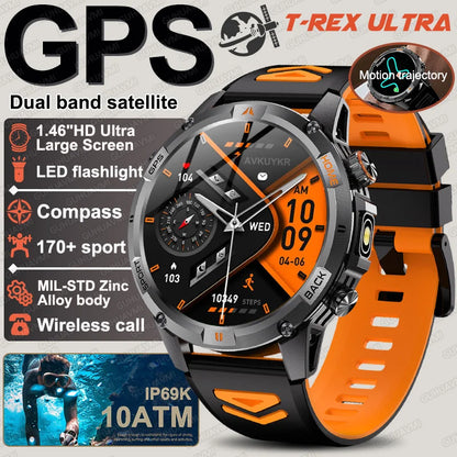 New Military GPS Smart Watch GPS LED Waterproof Heart Rate Sport BT Call HD AMOLED Smartwatch