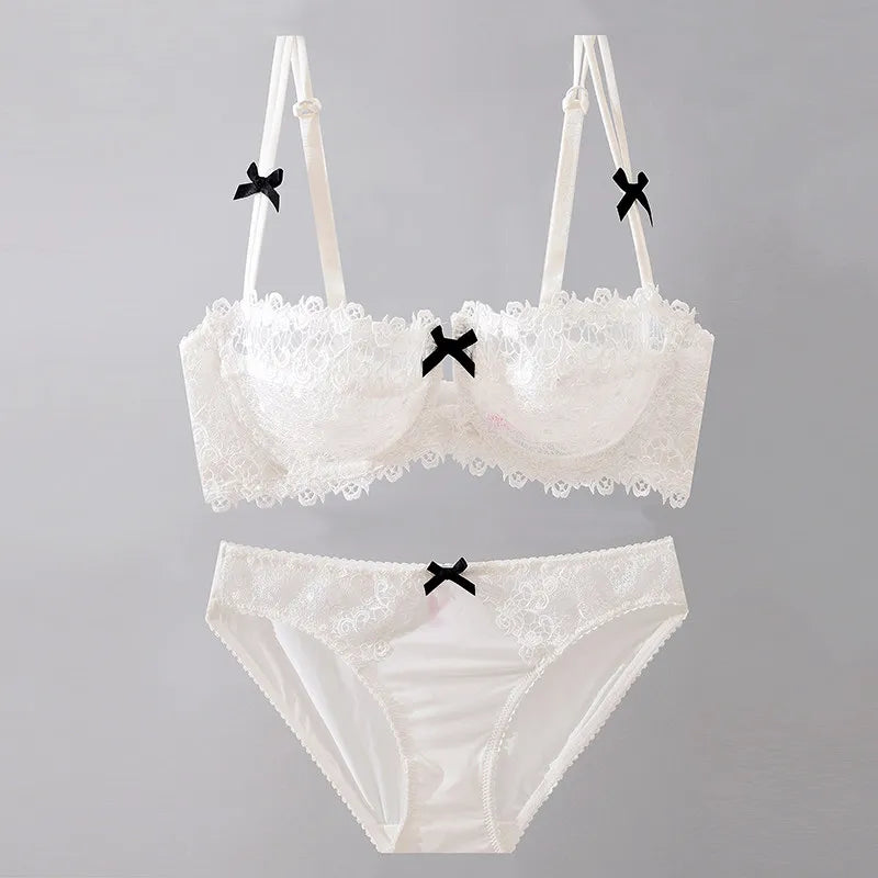 New Arrival Sweet Spicy Lace Lingerie Set Ultra Thin Half Cup Push Up Bra Soft Underwire Anti Sag Comfortable Women Wear