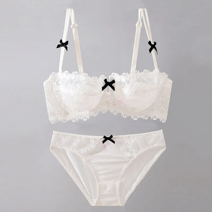 New Arrival Sweet Spicy Lace Lingerie Set Ultra Thin Half Cup Push Up Bra Soft Underwire Anti Sag Comfortable Women Wear