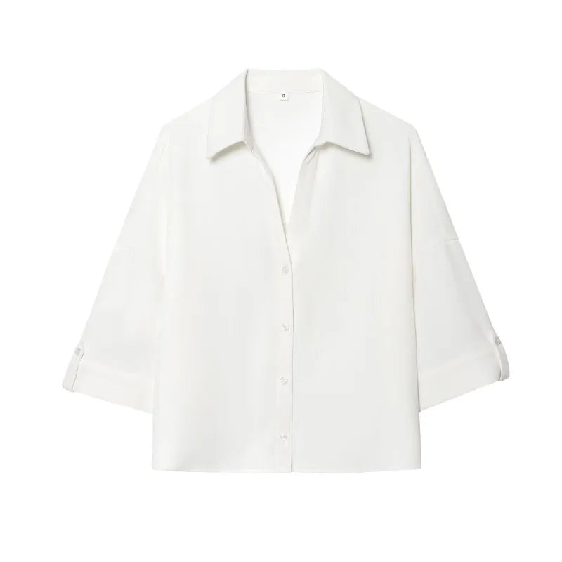 HH Women Elegant Turn-Down Collar Single-Breasted Shirts Top+Chic Mid Waist Belt Decoration Zipper Casual Shorts 2-Piece Set