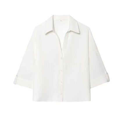 HH Women Elegant Turn-Down Collar Single-Breasted Shirts Top+Chic Mid Waist Belt Decoration Zipper Casual Shorts 2-Piece Set