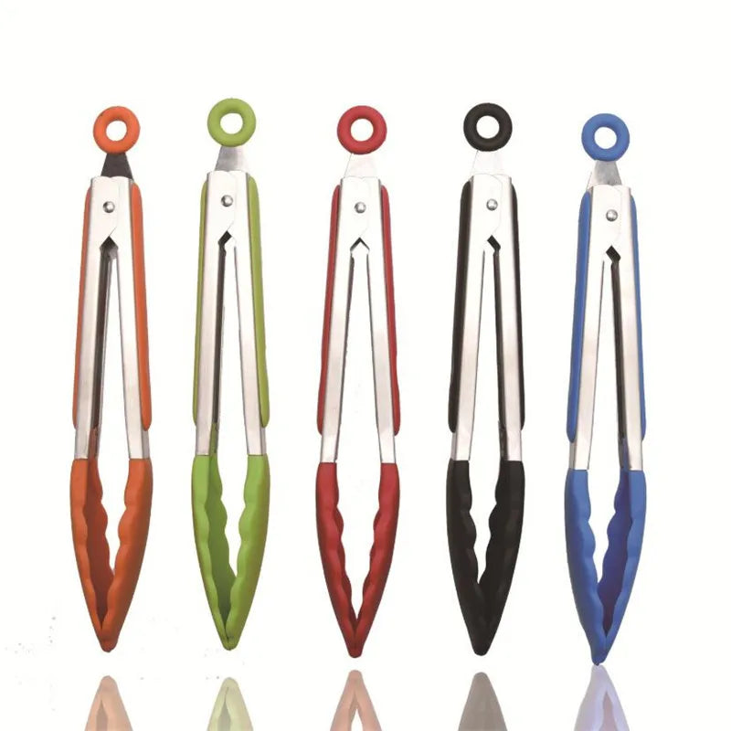 Silicone Food Tong Stainless Steel Kitchen Tongs Silicone Non-slip Cooking Clip Clamp BBQ Salad Tools Grill Kitchen Accessories