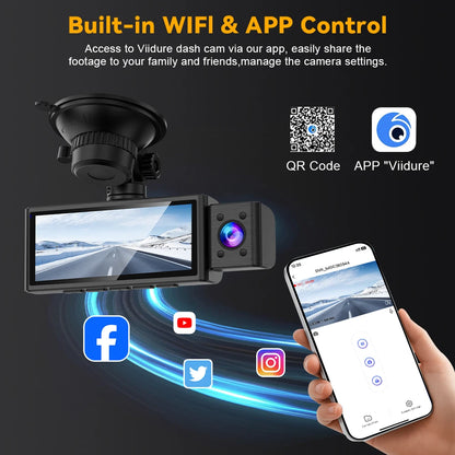 3 Channel WiFi 4K Dash Cam Front and Inside DashCam 1080P Rear Camera Night Vision 24H Parking Car DVR Black Box Support GPS
