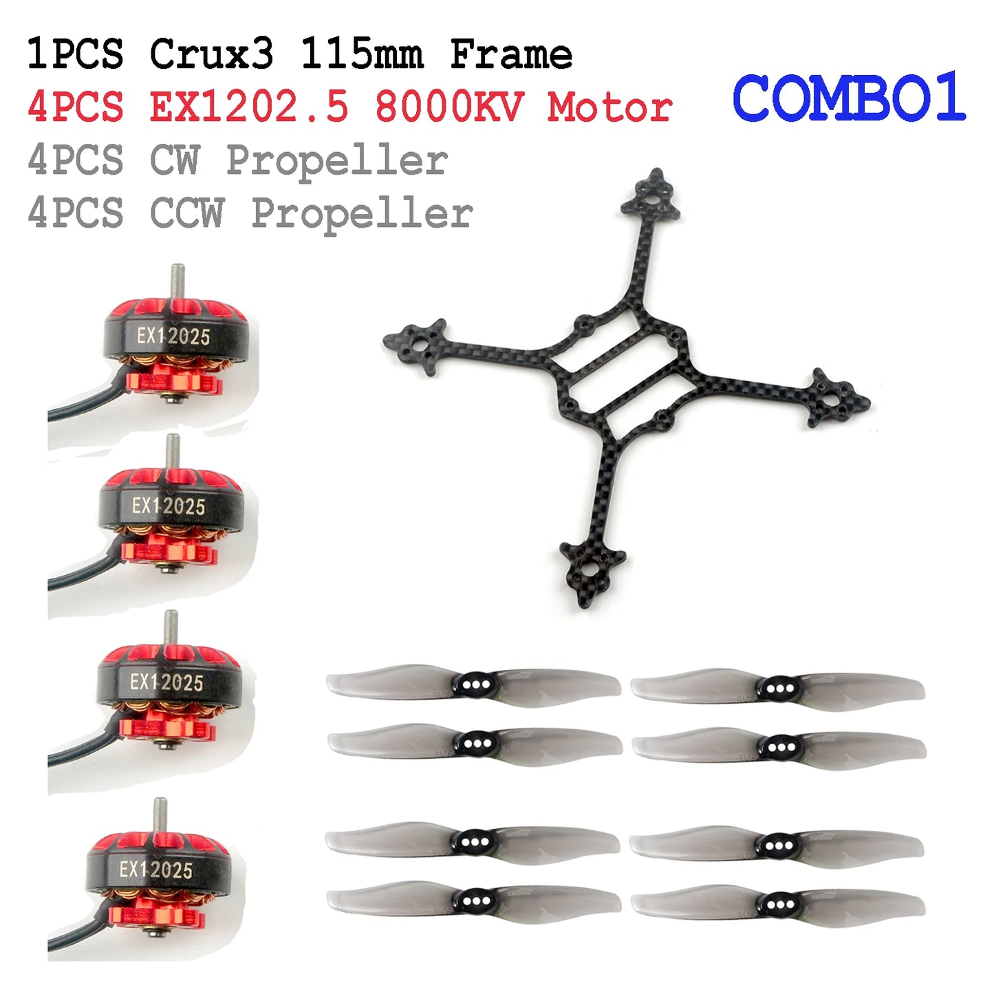 HappyModel 3inch Crux3 Toothpick Frame FPV Kit EX1202.5 6400KV Brushless Motor with Gemfan 3018 Propeller Combo for RC FPV Drone