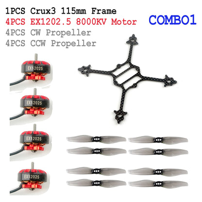 HappyModel 3inch Crux3 Toothpick Frame FPV Kit EX1202.5 6400KV Brushless Motor with Gemfan 3018 Propeller Combo for RC FPV Drone