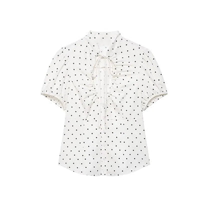 Women's Tops 2026 Summer Fashion Stand Collar Lace Up Short Sleeve Buttons Blouses Elegant Shirts Female Slim Top