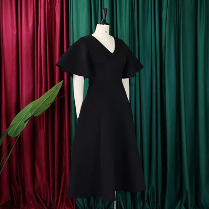 Elegant Dresses for Women V Neck Flare Sleeve High Waisted Pleated A Line Mid Calf Luxury Birthday Party Dinner Vestidos Mujer