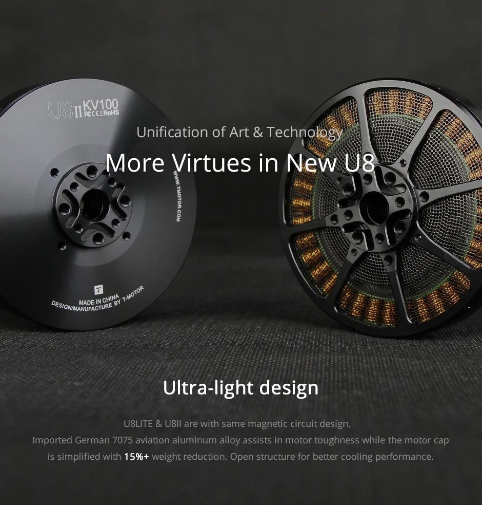 T-MOTOR U8 II KV85 Brushless motor Industry Waterproof UAV Motor with 7.1kg Max Thrust For UAV Helicopter Multirotor RC Drone