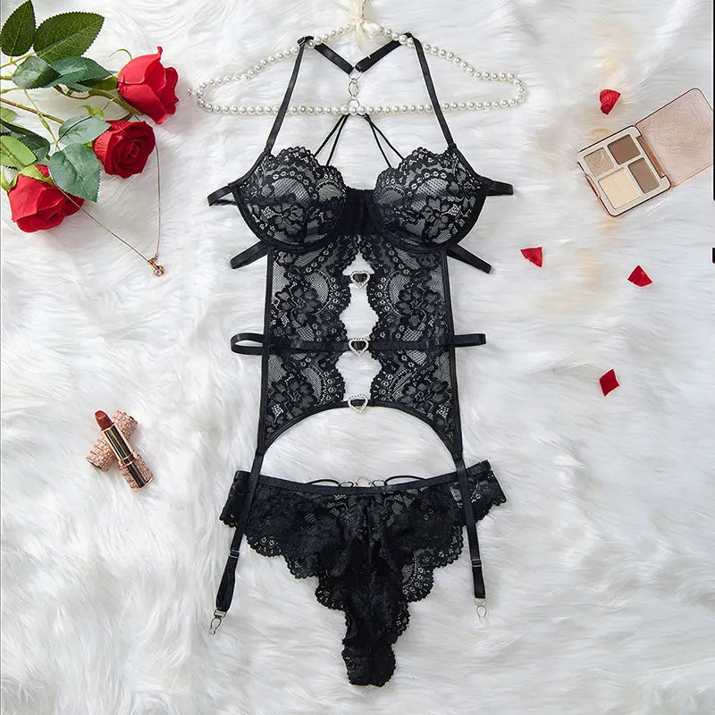 New Women Lingerie Hot Garter Belt Bra Underwear Set Sexy Outfits Lace Push Up The Bras Teddy Babydoll Porn Bodysuit Lenceria