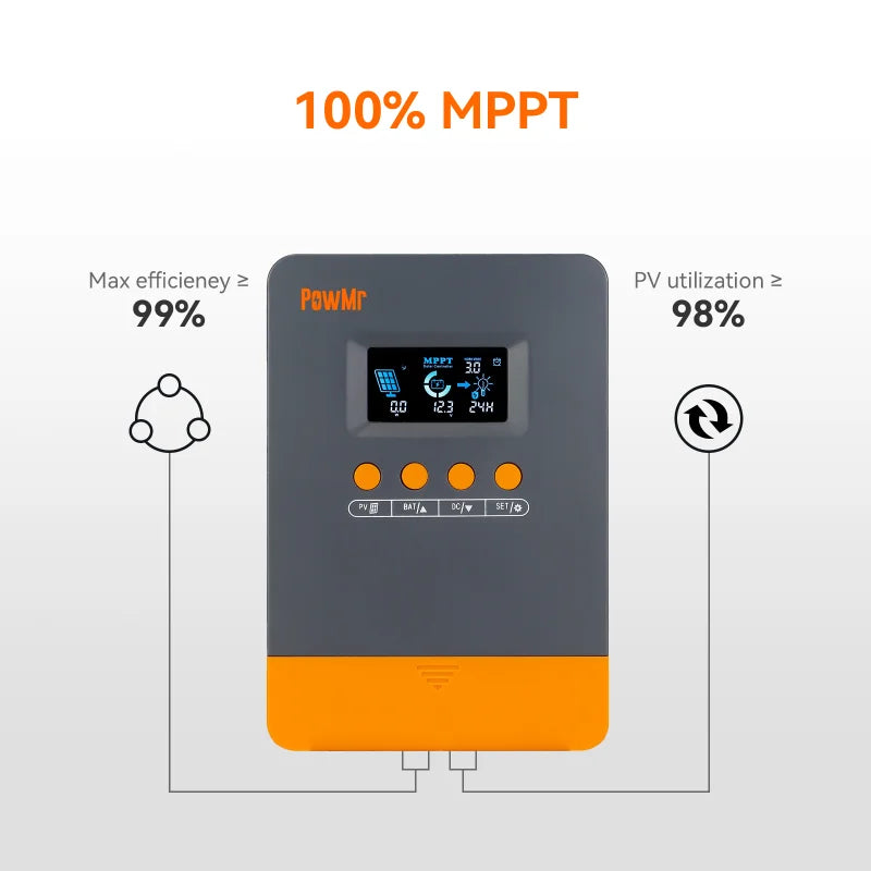 PowMr MPPT 25A 35A 45A Solar Charge Controller 12V 24V Auto Multi-Battery Compatibility & Protection Max PV 100V for Solar Home