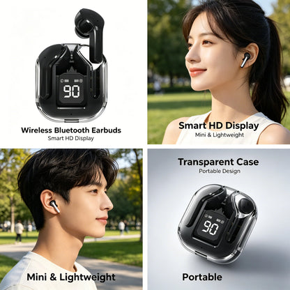 Transparent TWS Bluetooth Earphones Soft Silicone In-ear Design Wireless Sports Gaming Earbuds HiFi Stereo Audio LED Display