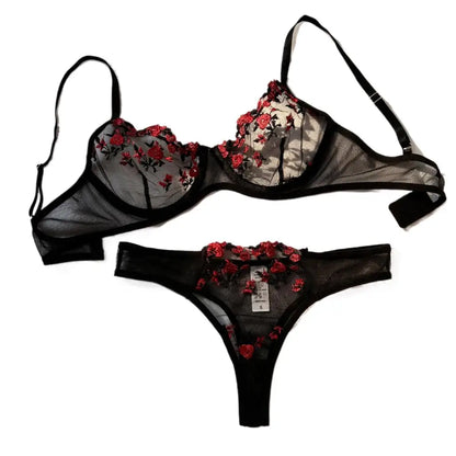Women Sexy Emotional Underwear Set Exotic Embroidered Printed Brassiere Push-Up Thin Bralette Lingerie Sleepwear Set