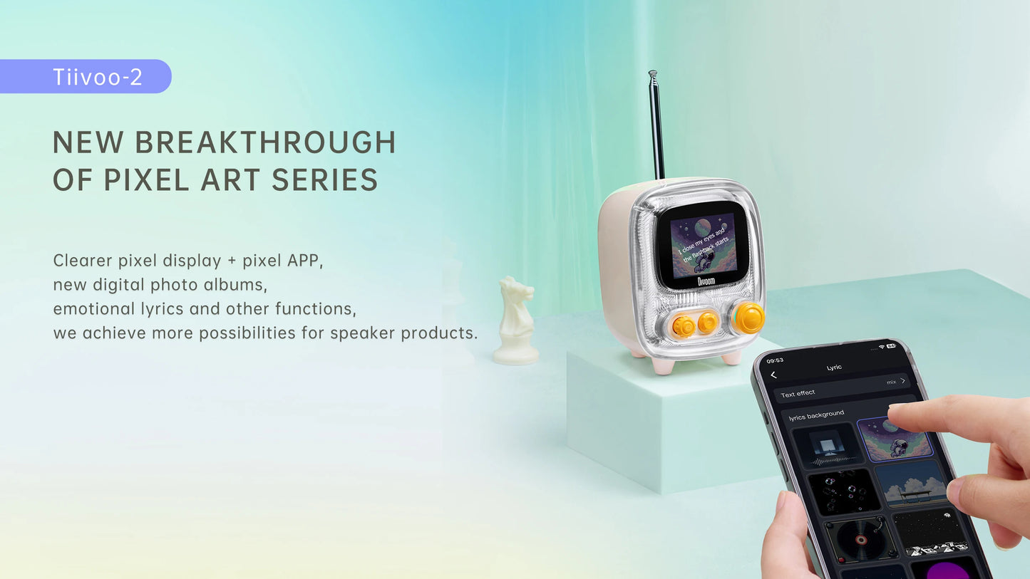 Divoom T-tiivoo-2 Mini small tv portable Radio FM with Adjustable Antenna Vintage Wireless 5.0 Bluetooth Speaker cute gift