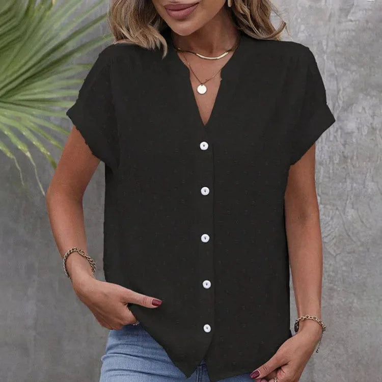 casual short sleeve shirts for women 2025 summer fashion loose white v-neck button blouses and tops female blouse elegant