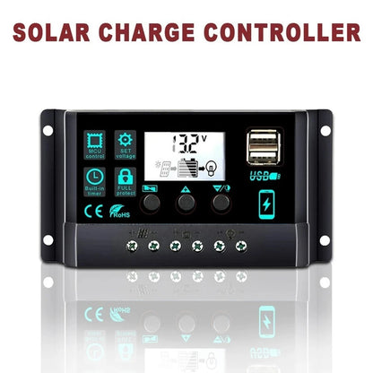 12V/24V 100A Solar Charge Controller AutoSwitch LCD Display with Overcharge/Short Circuit Protection for RV Boat Off-Grid System