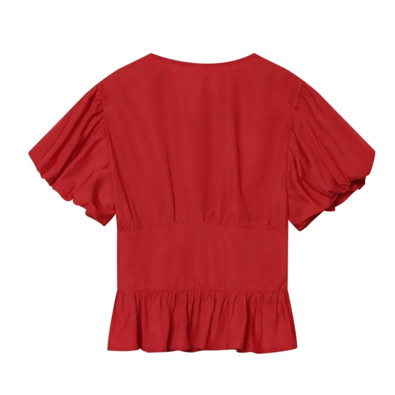 Women's Puff Sleeve Blouse New 2026 Spring Summer Vintage Simple O Neck Button Women Pintuck Shirts & Blouses Chic Female Tops