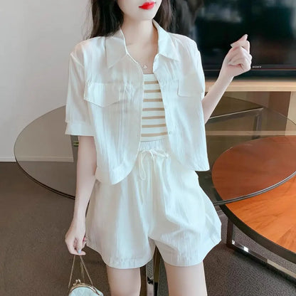Summer Short Sets for Women 2 Pieces Sleeve New Kit Novelty In Tailor Fashion Top and Bottom Trends Chic Elegant Woman Shorts