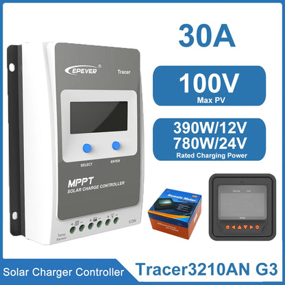 EPEVER Tracer3210AN G3 With Accessories 30A Solar Charge Controller Battery Voltage Max Solar Panel 100V MPPT Controller