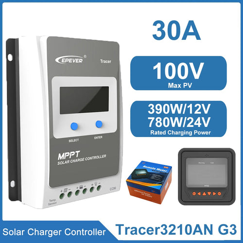 EPEVER Tracer3210AN G3 With Accessories 30A Solar Charge Controller Battery Voltage Max Solar Panel 100V MPPT Controller