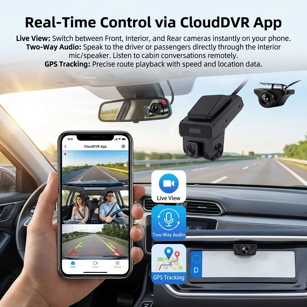 3 Cameras 4G LTE Dash Cam GPS Surveillance Full HD 1080P Car Video Recorder Night Vision 24 hour Remote Monitor DVR WiFi Hotspot