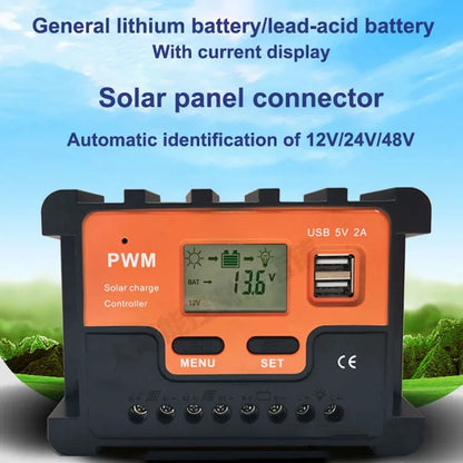10A 20A 30A 40A 50A 60A  Solar Controller 12V 24V AUTO LCD PWM Regulator With USB for Solar Panel PV Baterry Charger Lights