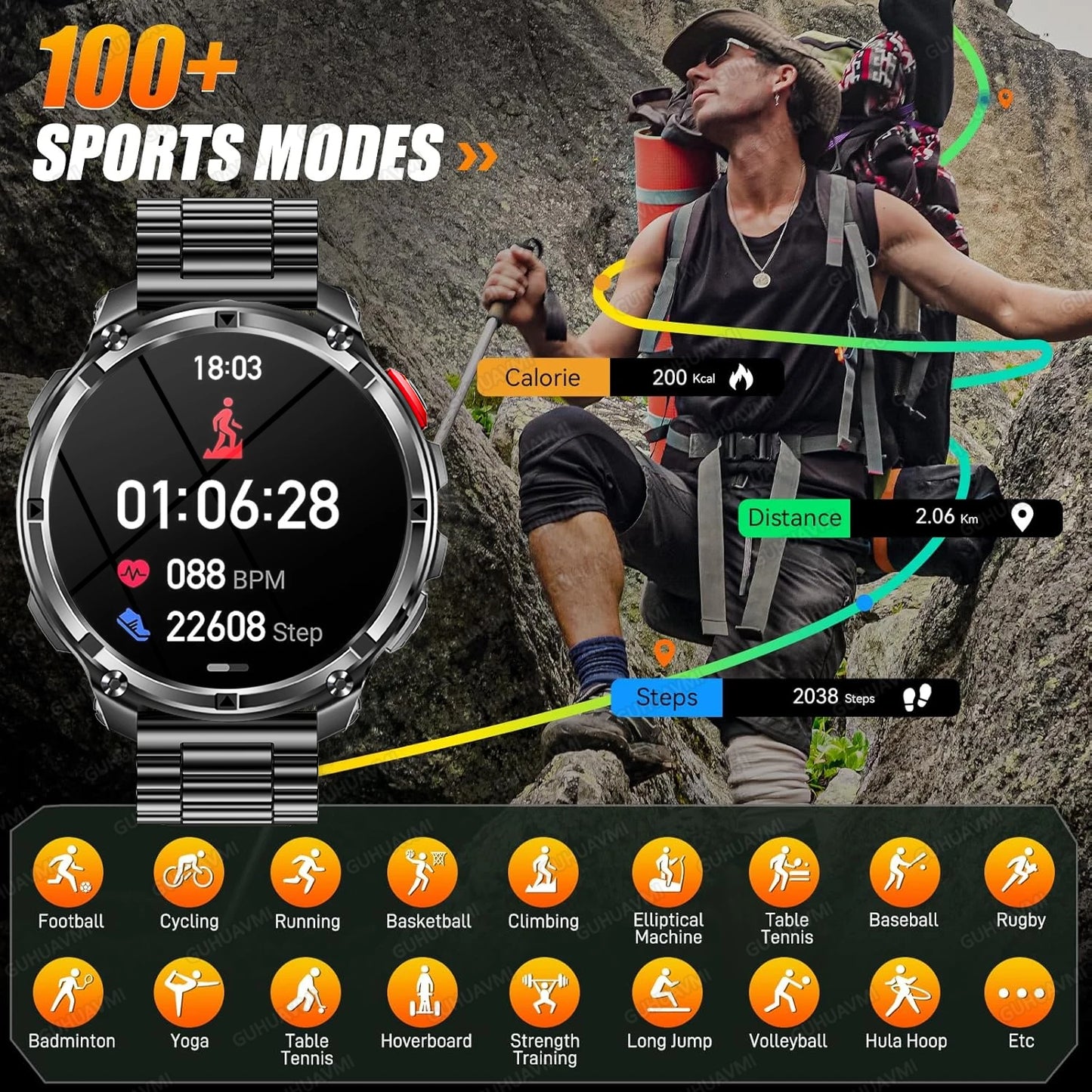 10ATM Waterproof Military Grade Sports Outdoor Smartwatches