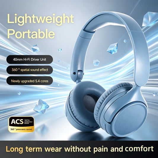 Bluetooth 5.4 Wireless Headphones Hi-Fi Lossless Sound 30H Playtime Over-Ear Headsets for Music Gaming Travel