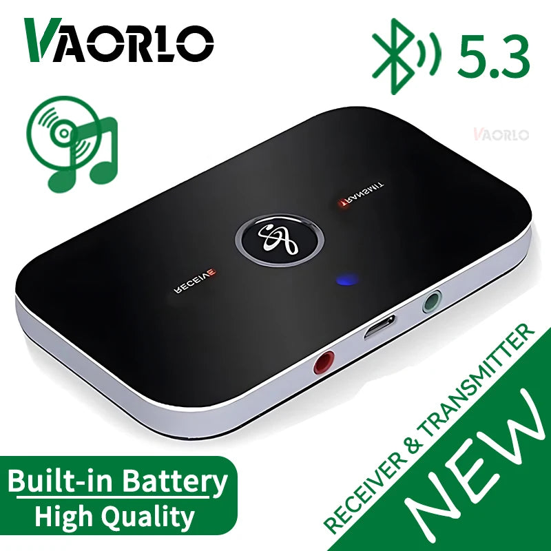 Upgrade B6 2in1 Bluetooth 5.3 Audio Receiver Transmitter 3.5mm AUX+RCA Built-in Battery Wireless Adapter For Car PC TV Headphone