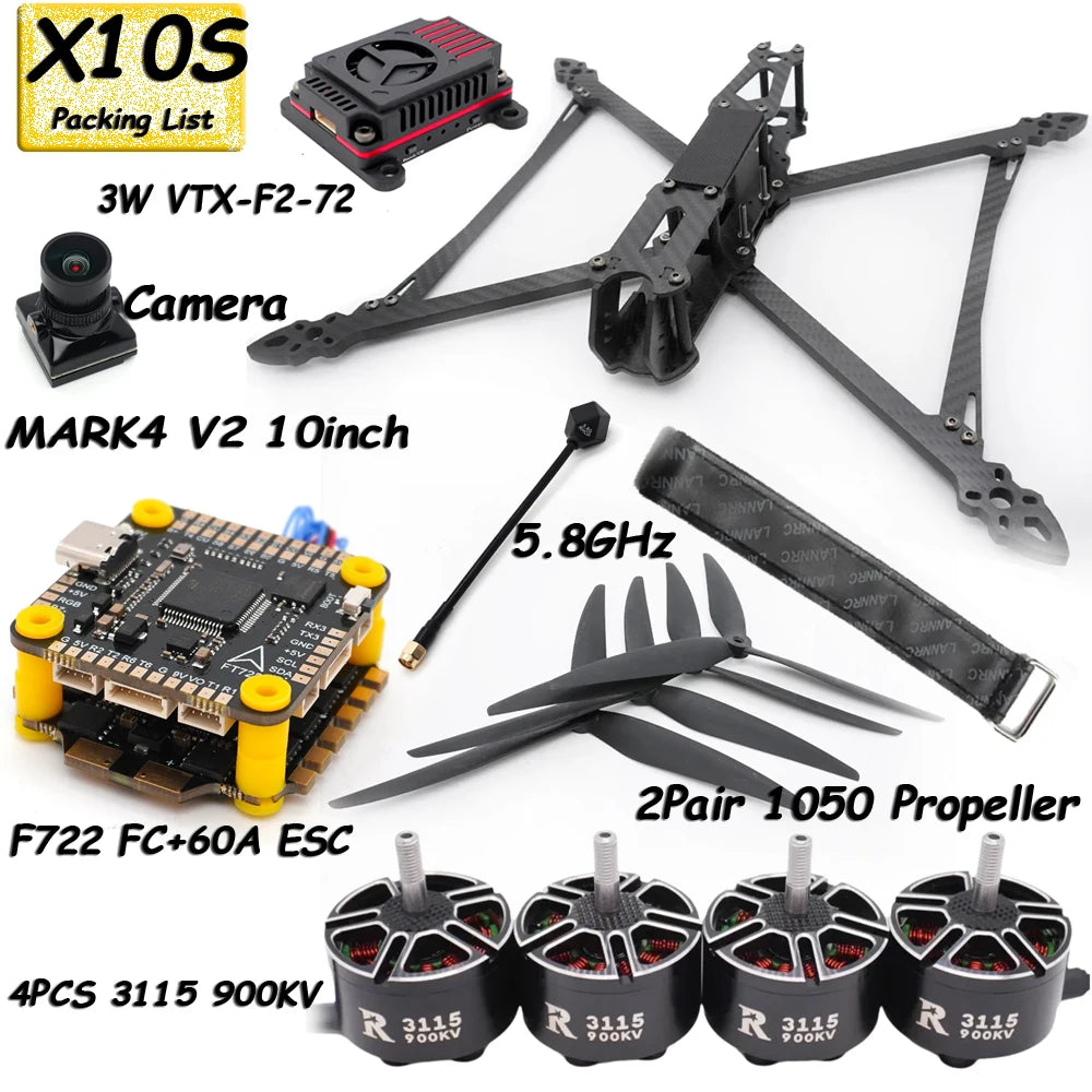 MARK4 V2 10inch F722 Flight Control 60A 4INI ESC 3115 Motor Camera VTX Receiver Antenna for FPV RC Racing Drone Quadcopter Parts