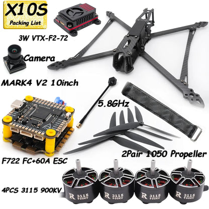 MARK4 V2 10inch F722 Flight Control 60A 4INI ESC 3115 Motor Camera VTX Receiver Antenna for FPV RC Racing Drone Quadcopter Parts
