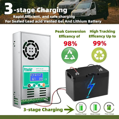 PowMr MPPT 60A Solar Charge Controller 12V 24V 36V 48V Auto Max PV 160VDC For Lead Acid Lithium Battery