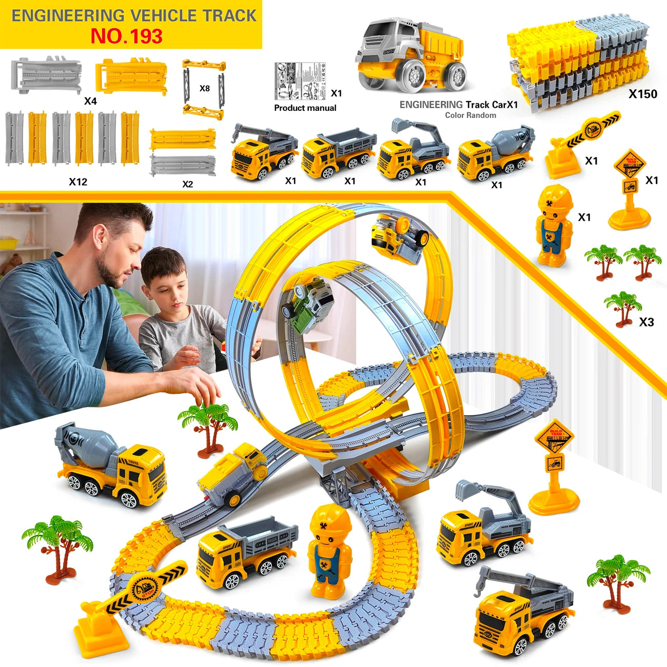 Magic Climbing Engineering Electric Track Toy Car Train Toys for Boys -  Kids Educational Toys for Children Birthday Gift Idea