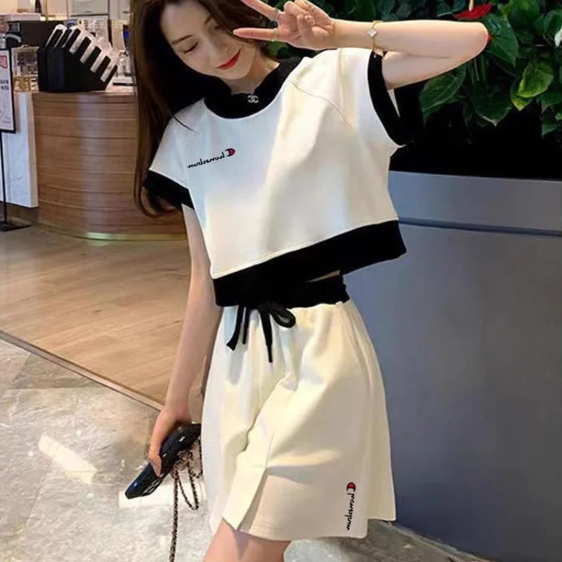 Short Sets for Women 2 Pieces Sleeve Korean Style Summer Fashion 2025 Outfit Trends Ensembles Vacation Outfits Full Woman Shorts