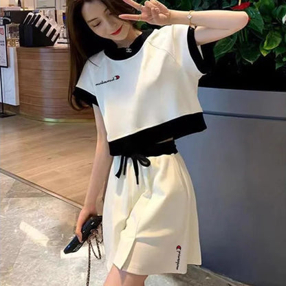 Short Sets for Women 2 Pieces Sleeve Korean Style Summer Fashion 2025 Outfit Trends Ensembles Vacation Outfits Full Woman Shorts