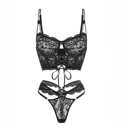 Bra Brief Sets Female Transparent Sexy Romantic Lingerie Black Lace Underwear Flowers Sensual See Through Erotic Sets